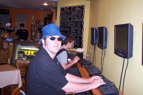 Peter Beare at a Cyber Cafe In New York City