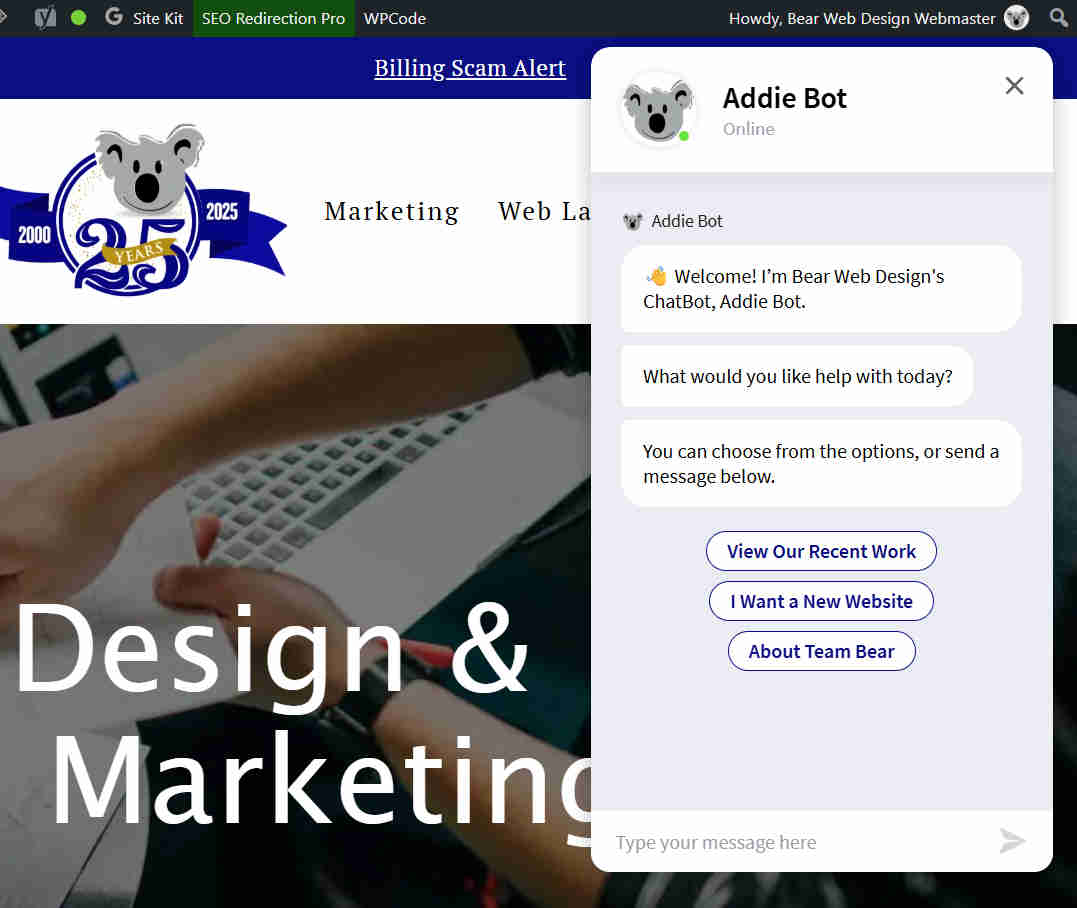 Addie Bot Joined The Bear Web Design Team in early 2024